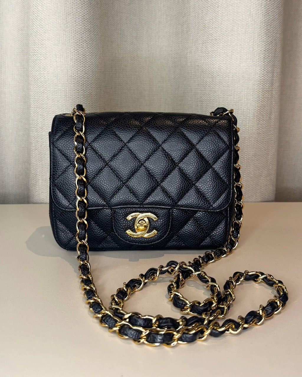 Chanel Mini Flap Bag Square Noire Caviar