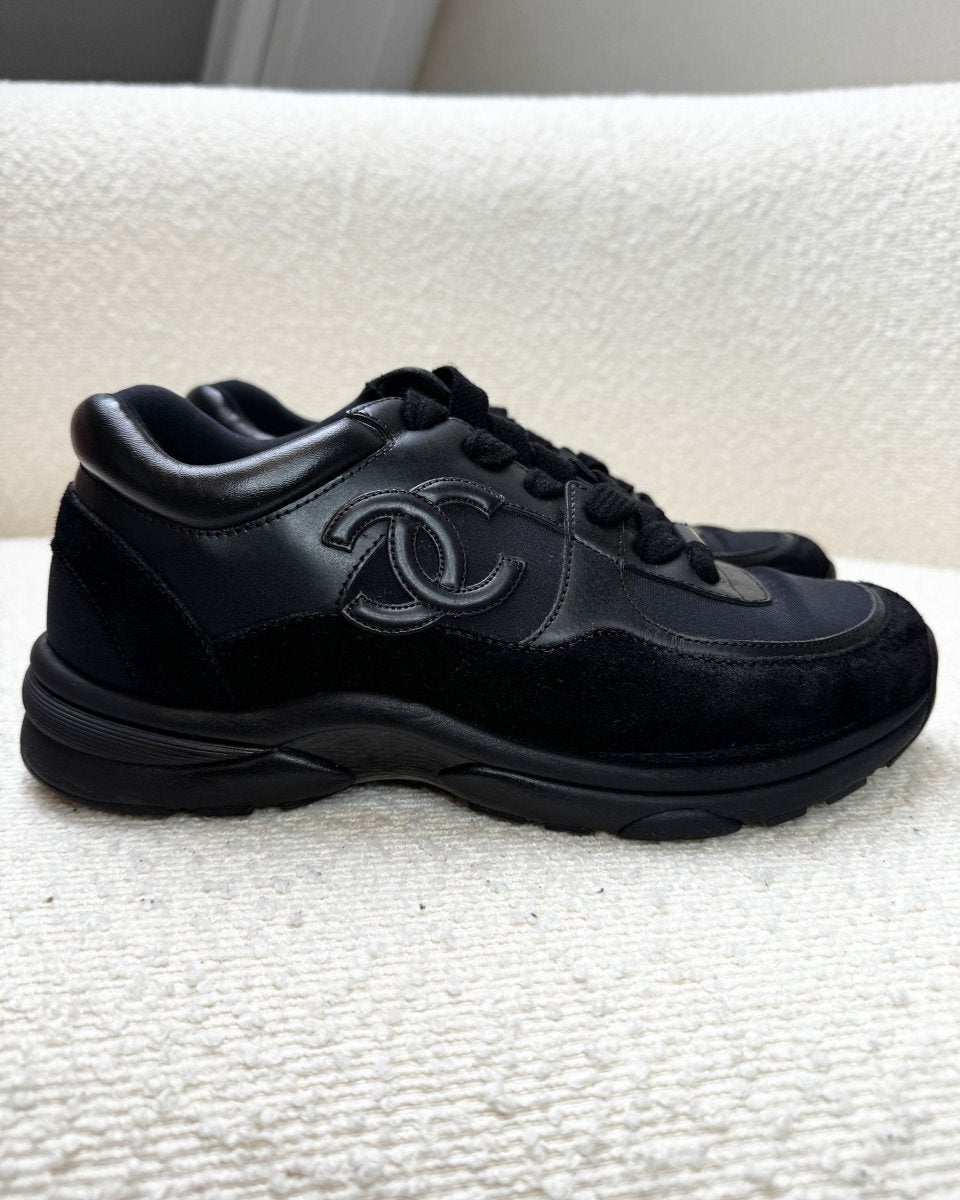 Chanel - Black Suede And Leather CC Low Top Sneakers - Preloved Pieces