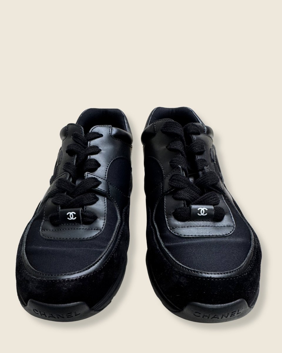 Chanel - Black Suede And Leather CC Low Top Sneakers - Preloved Pieces