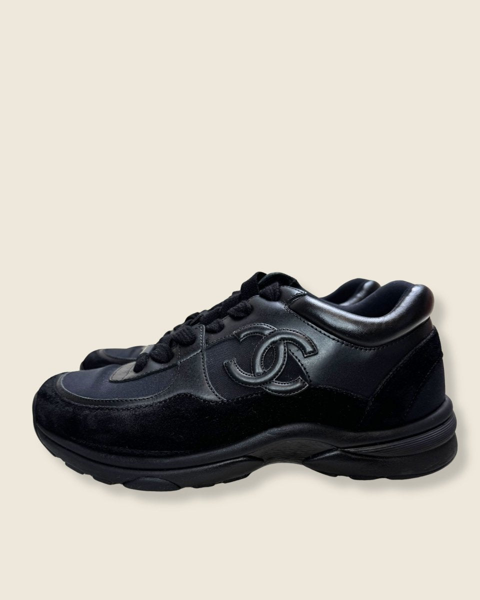 Chanel - Black Suede And Leather CC Low Top Sneakers - Preloved Pieces
